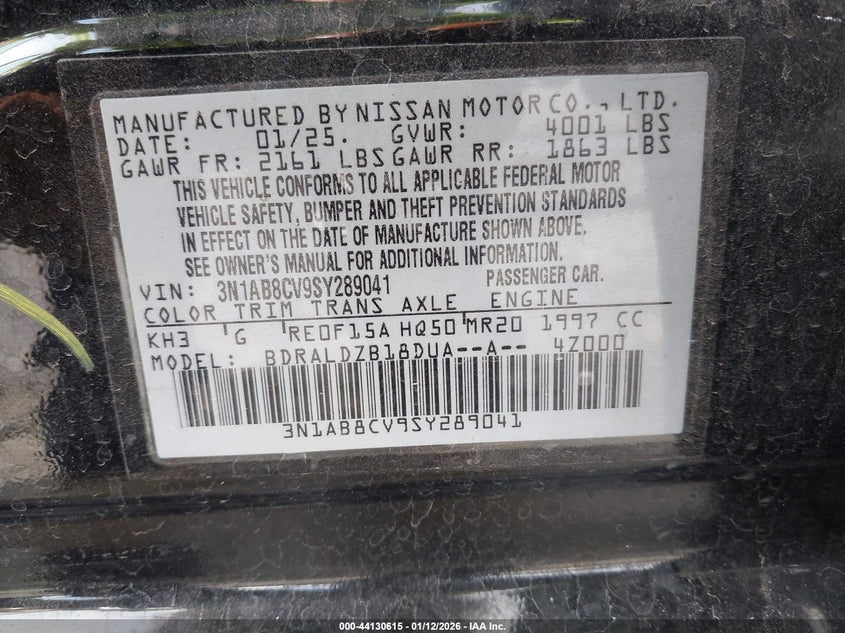 VIN 3N1AB8CV9SY289041 2025 NISSAN SENTRA SV