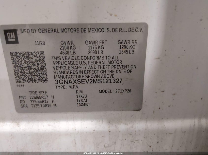 VIN 3GNAXSEV2MS121327 2021 CHEVROLET EQUINOX AWD LS