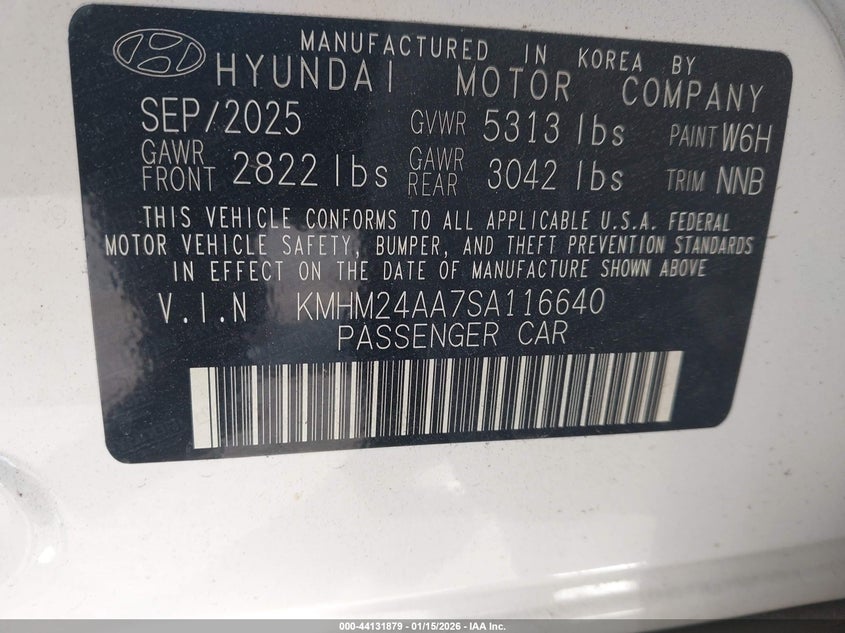 2025 Hyundai Ioniq 6 Se VIN: KMHM24AA7SA116640 Lot: 44131879