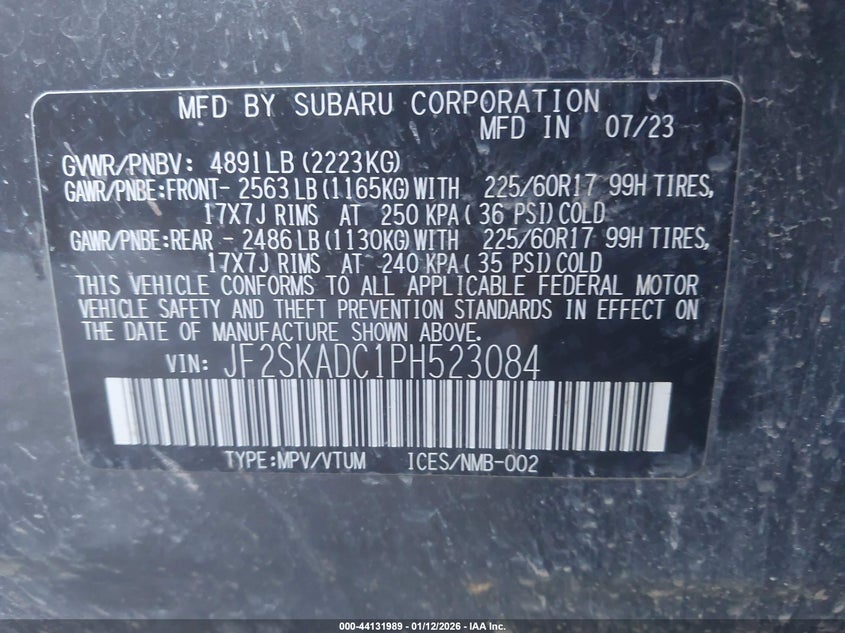 2023 Subaru Forester Premium VIN: JF2SKADC1PH523084 Lot: 44131989
