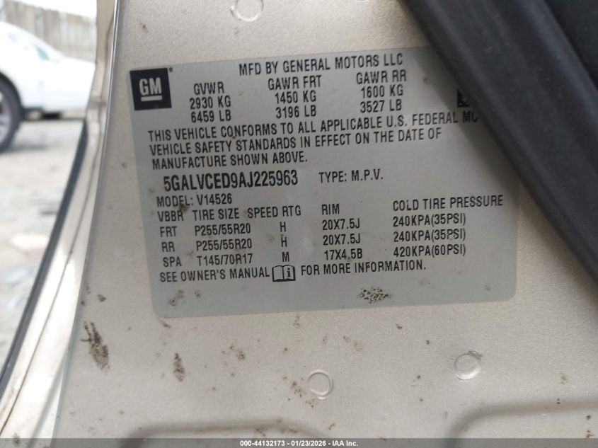 2010 Buick Enclave 2Xl VIN: 5GALVCED9AJ225963 Lot: 44132173