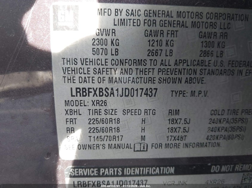 VIN LRBFXBSA1JD017437 2018 BUICK ENVISION PREFERRED