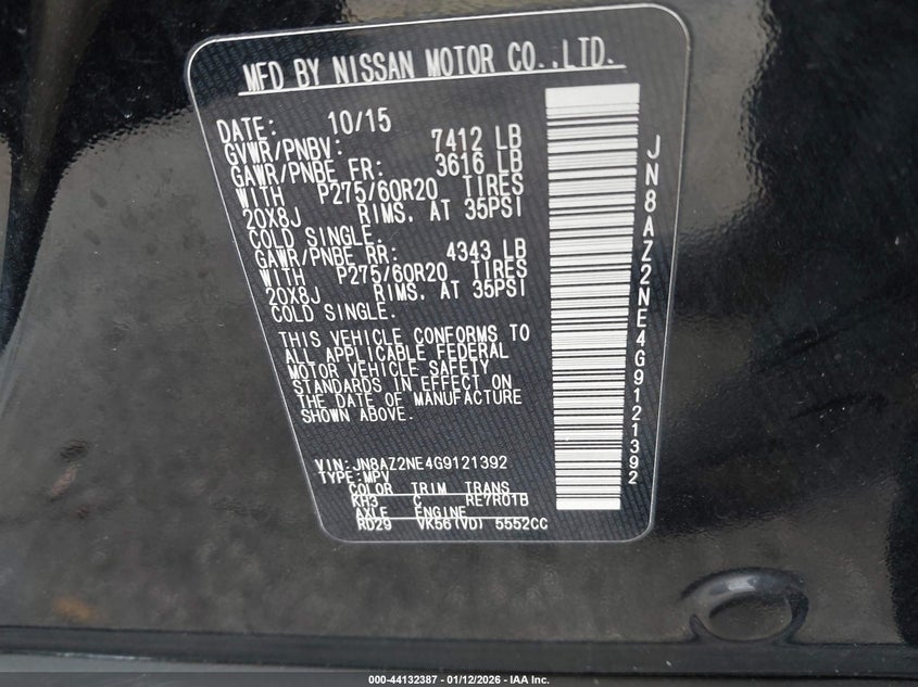 2016 Infiniti Qx80 Limited VIN: JN8AZ2NE4G9121392 Lot: 44132387