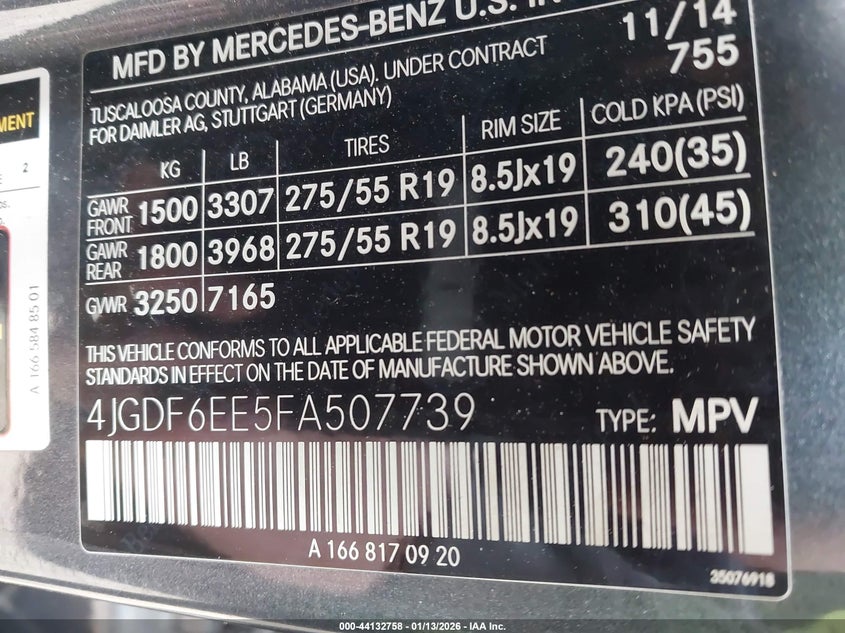 2015 Mercedes-Benz Gl 450 4Matic VIN: 4JGDF6EE5FA507739 Lot: 44132758