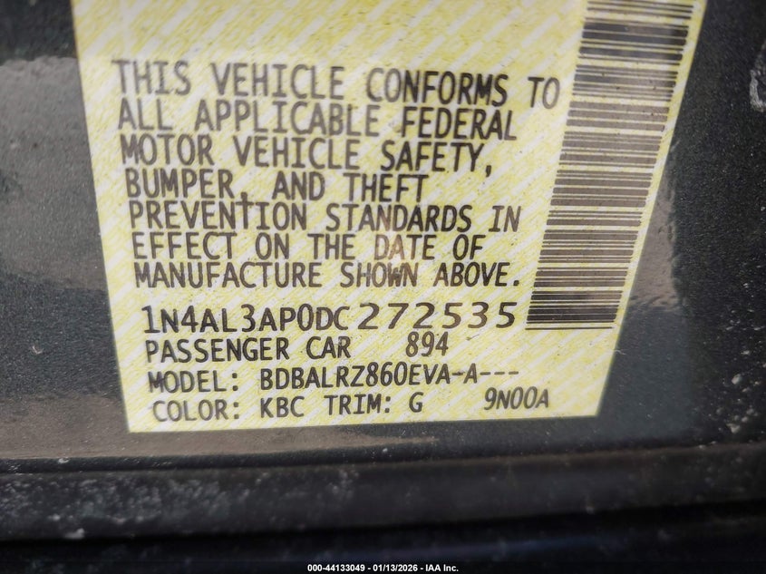 2013 Nissan Altima 2.5 S VIN: 1N4AL3AP0DC272535 Lot: 44133049