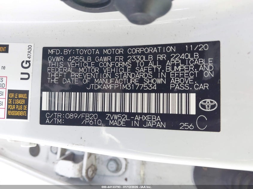 VIN JTDKAMFP1M3177534 2021 TOYOTA PRIUS PRIME LE