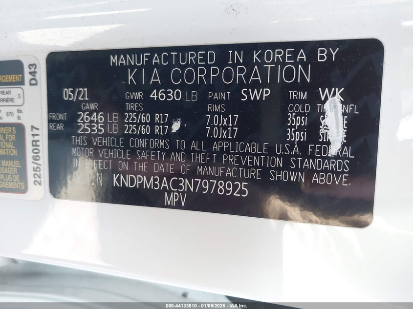 VIN KNDPM3AC3N7978925 2022 KIA SPORTAGE LX