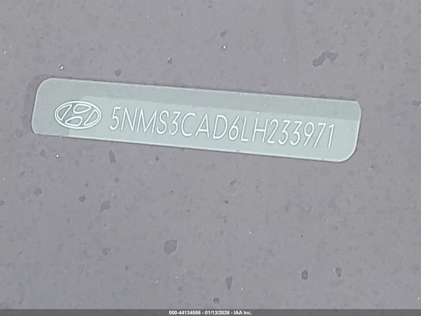 2020 Hyundai Santa Fe Sel VIN: 5NMS3CAD6LH233971 Lot: 44134586