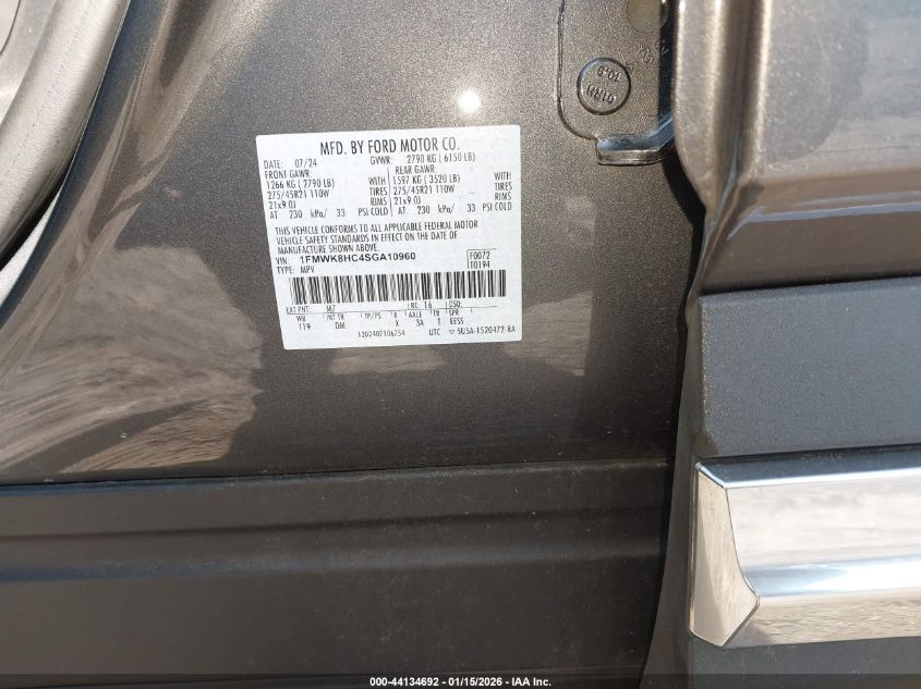 2025 Ford Explorer Platinum VIN: 1FMWK8HC4SGA10960 Lot: 44134692