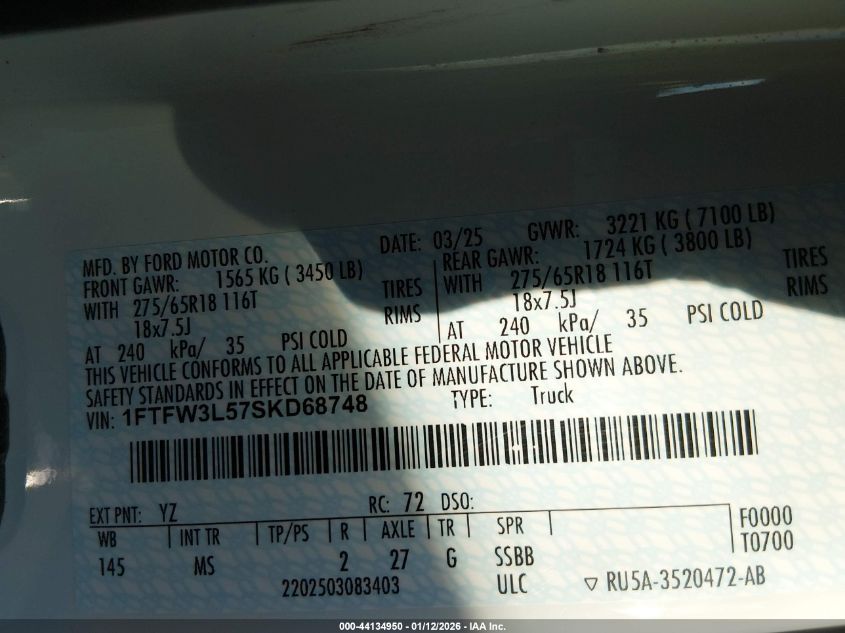 2025 Ford F-150 - 1FTFW3L57SKD68748