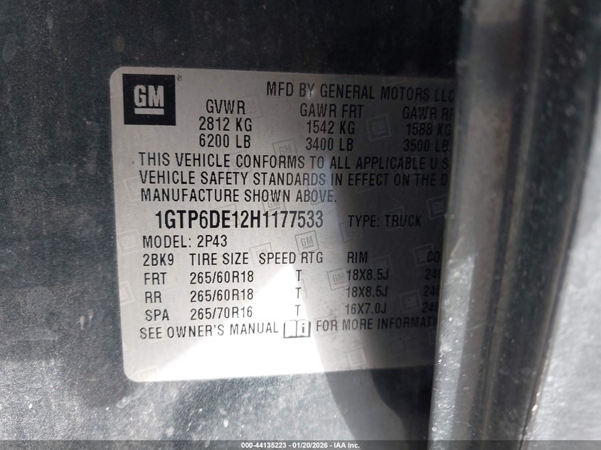 2017 GMC Canyon Slt VIN: 1GTP6DE12H1177533 Lot: 44135223