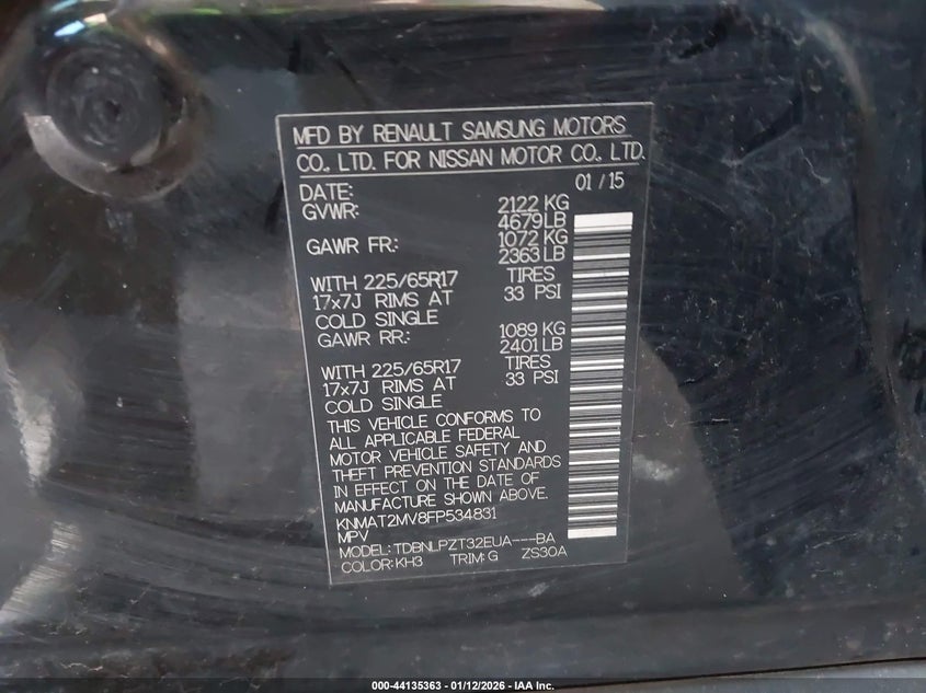 2015 Nissan Rogue S VIN: KNMAT2MV8FP534831 Lot: 44135363