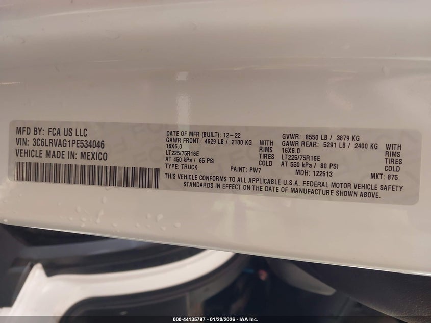 VIN 3C6LRVAG1PE534046 2023 RAM PROMASTER 1500 LOW ROOF 136 WB