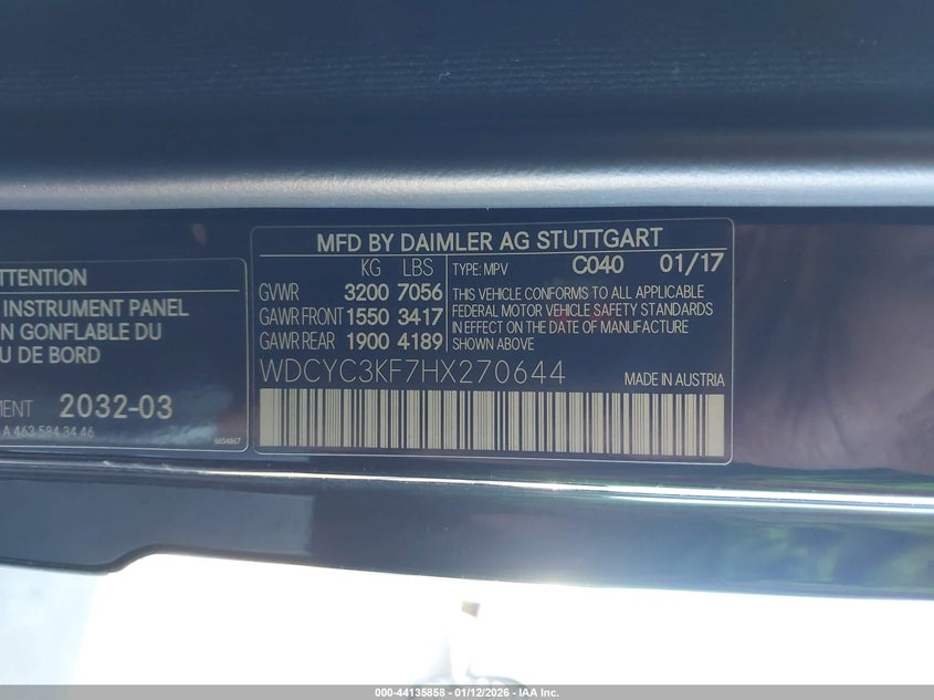 2017 Mercedes-Benz G 550 4Matic VIN: WDCYC3KF7HX270644 Lot: 44135858