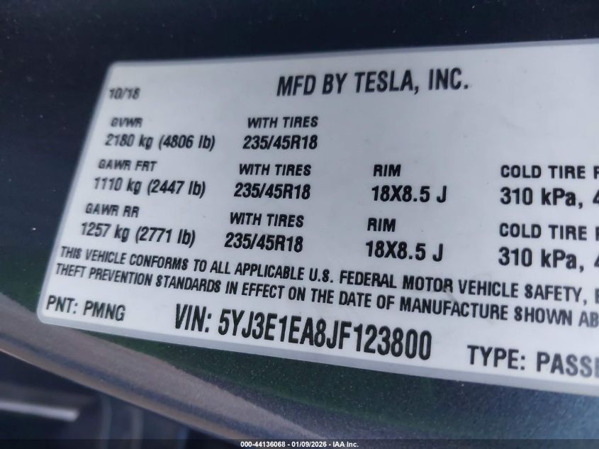 2018 Tesla Model 3 - 5YJ3E1EA8JF123800