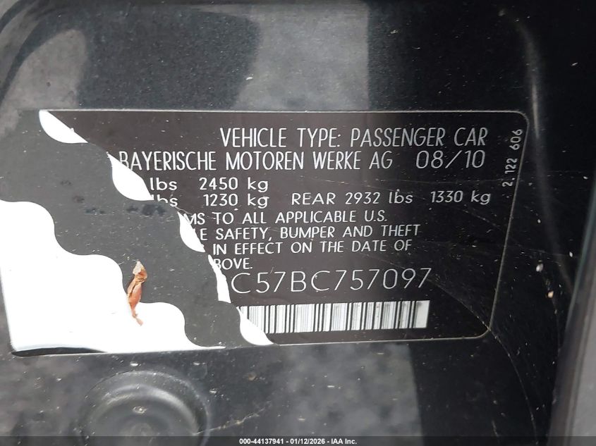2011 BMW 550I VIN: WBAFR9C57BC757097 Lot: 44137941