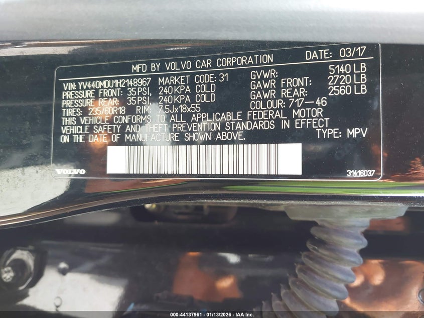 VIN YV440MDU1H2148967 2017 VOLVO XC60 T5 INSCRIPTION