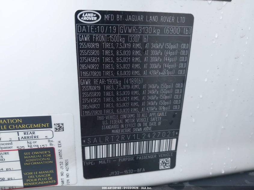 VIN SALRT2RV1L2427021 2020 LAND ROVER DISCOVERY HSE LUXURY