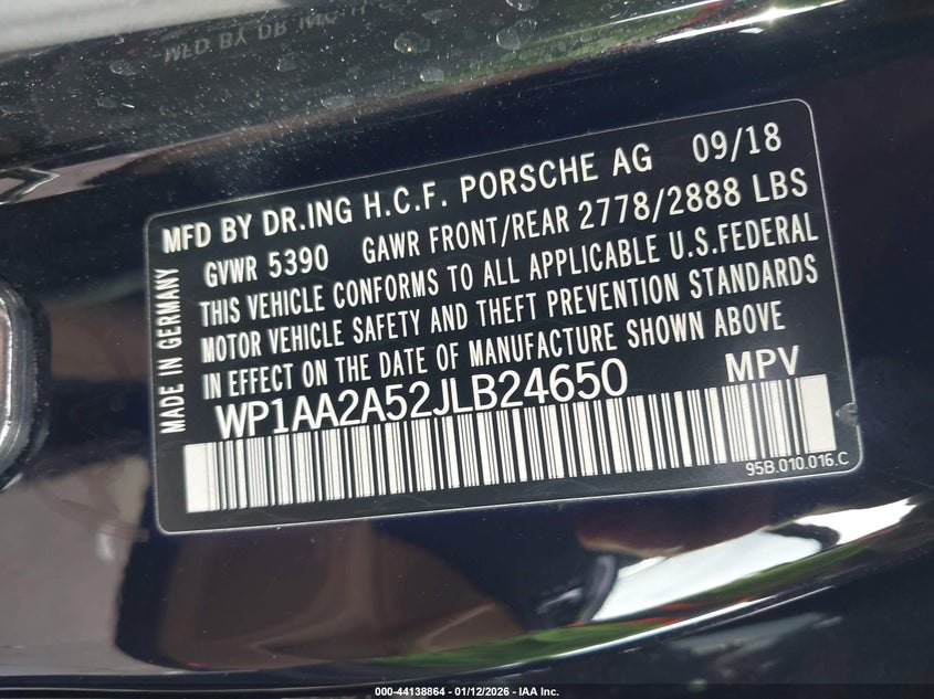 VIN WP1AA2A52JLB24650 2018 PORSCHE MACAN