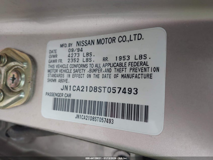 1995 Nissan Maxima Gle/Gxe/Se VIN: JN1CA21D8ST057493 Lot: 44139031