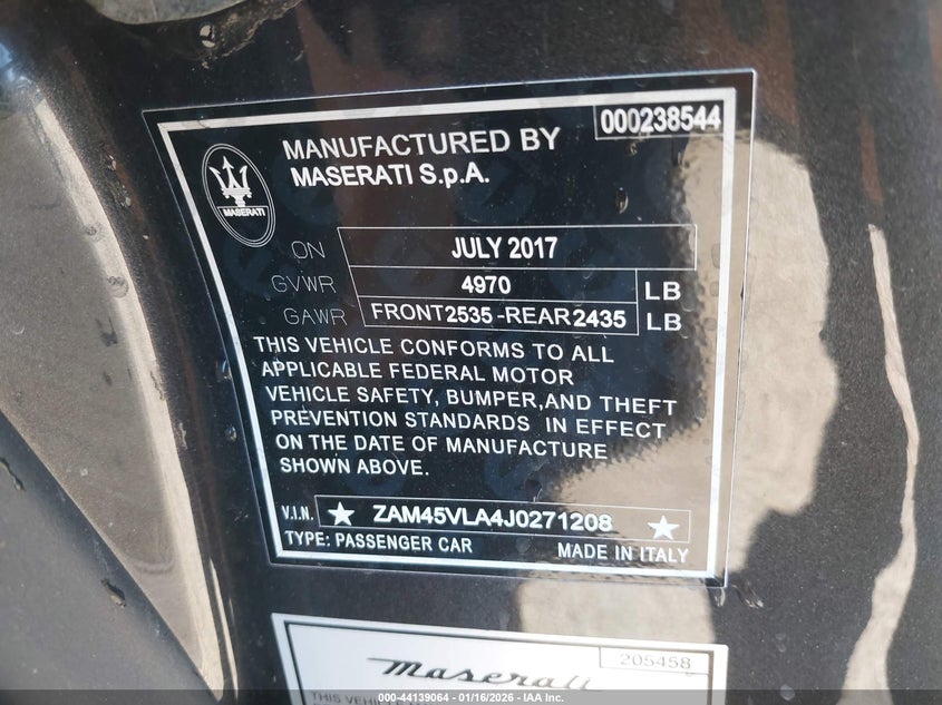 2018 Maserati Granturismo Mc/Sport VIN: ZAM45VLA4J0271208 Lot: 44139064