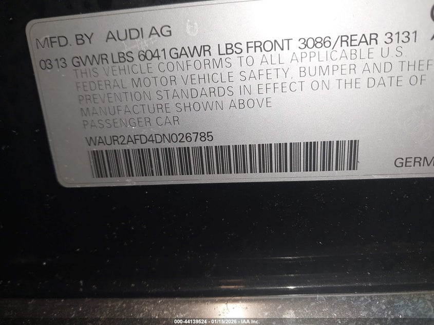 2013 Audi A8 L 4.0T VIN: WAUR2AFD4DN026785 Lot: 44139524