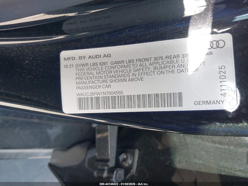 2022 Audi E-Tron Gt Premium Plus Quattro VIN: WAUCJBFW1N7004555 Lot: 44140422