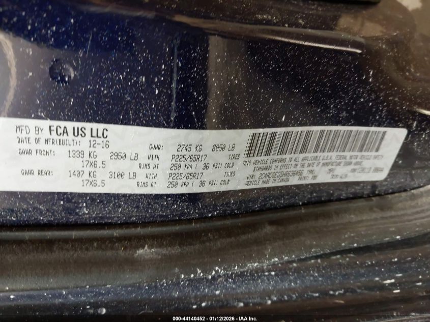 2017 Dodge Grand Caravan Gt VIN: 2C4RDGEG5HR636456 Lot: 44140452