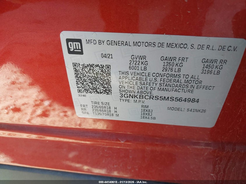 VIN 3GNKBCRS5MS564984 2021 CHEVROLET BLAZER FWD 2LT