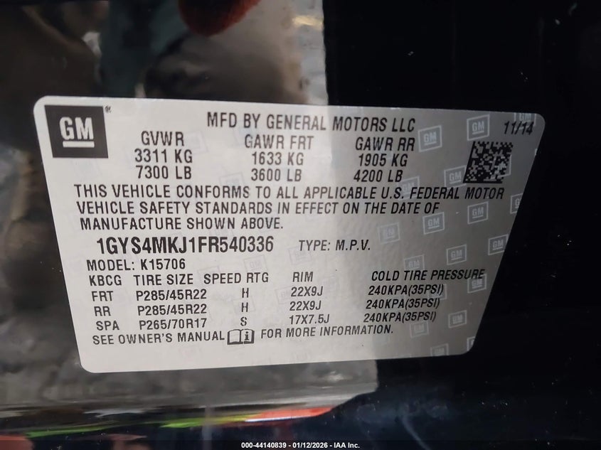 2015 CADILLAC ESCALADE SPORT UTILITY VEHICLE 6.2L V-8 DI, VVT, 420HP