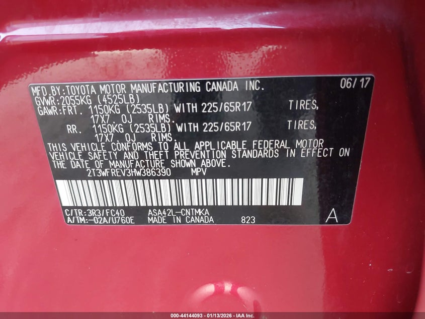 2017 Toyota Rav4 Xle VIN: 2T3WFREV3HW386390 Lot: 44144093