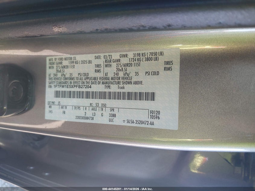 2023 Ford F-150 Xlt VIN: 1FTFW1E5XPFB27204 Lot: 44145201