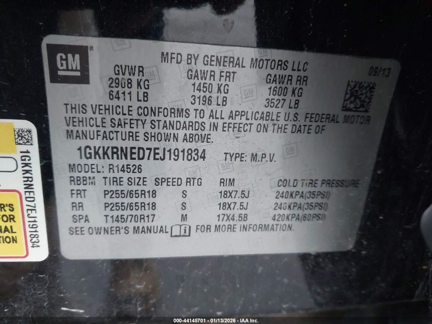 2014 GMC Acadia Sle-1 VIN: 1GKKRNED7EJ191834 Lot: 44145701