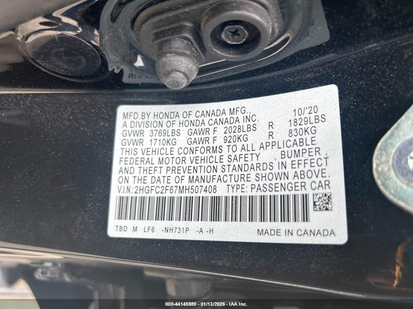 2021 Honda Civic(VIN: 2HGFC2F67MH507408
