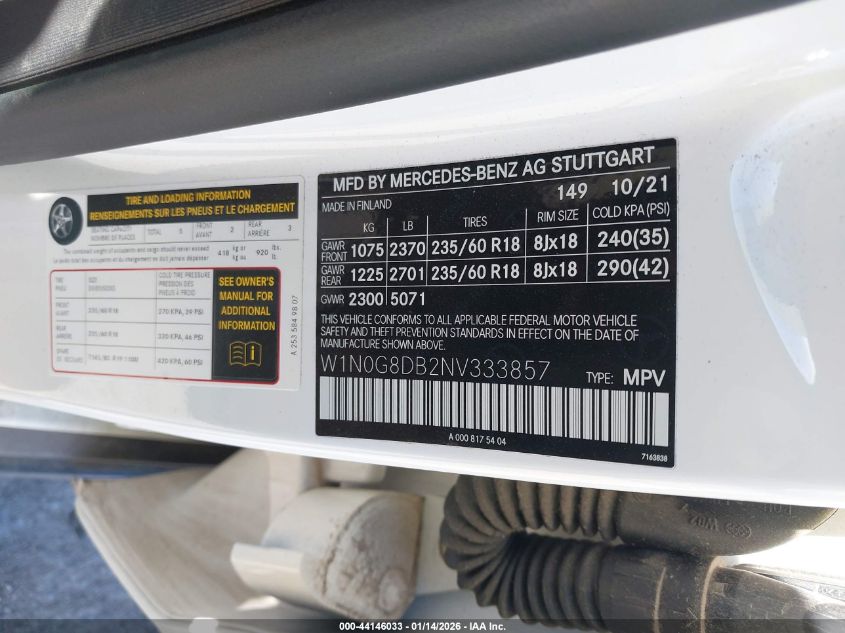 2022 Mercedes-Benz Glc 300 Suv VIN: W1N0G8DB2NV333857 Lot: 44146033
