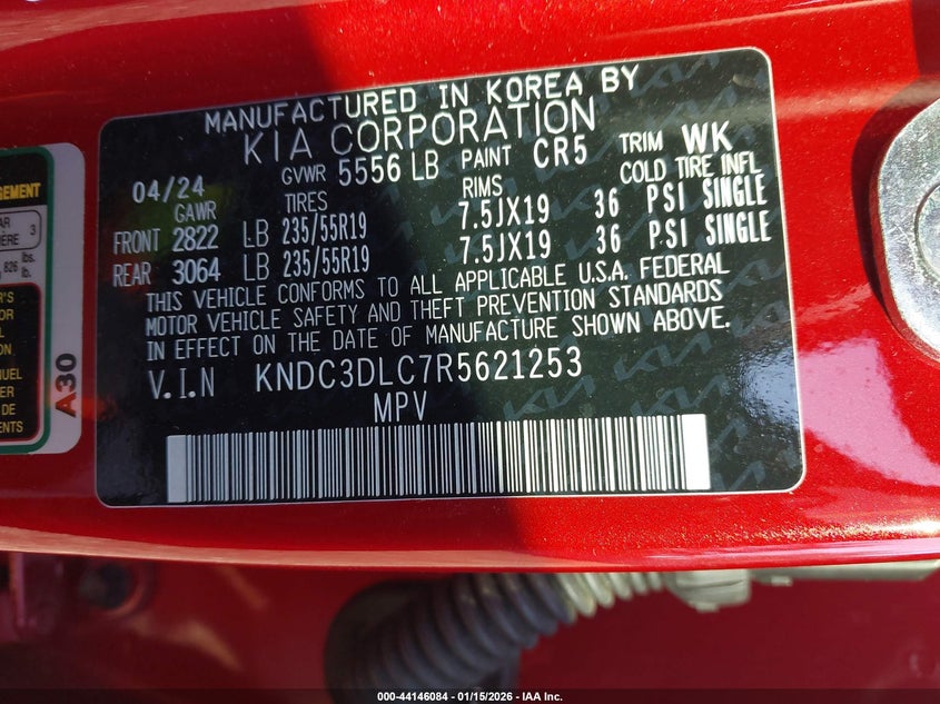 2024 Kia Ev6 Wind VIN: KNDC3DLC7R5621253 Lot: 44146084