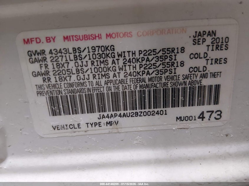 2011 Mitsubishi Outlander Sport Se VIN: JA4AP4AU2BZ002401 Lot: 44146209