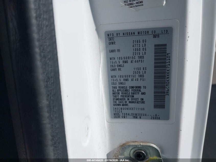 2019 Nissan Nv200 VIN: 3N6CM0KNXKK711109 Lot: 44146425