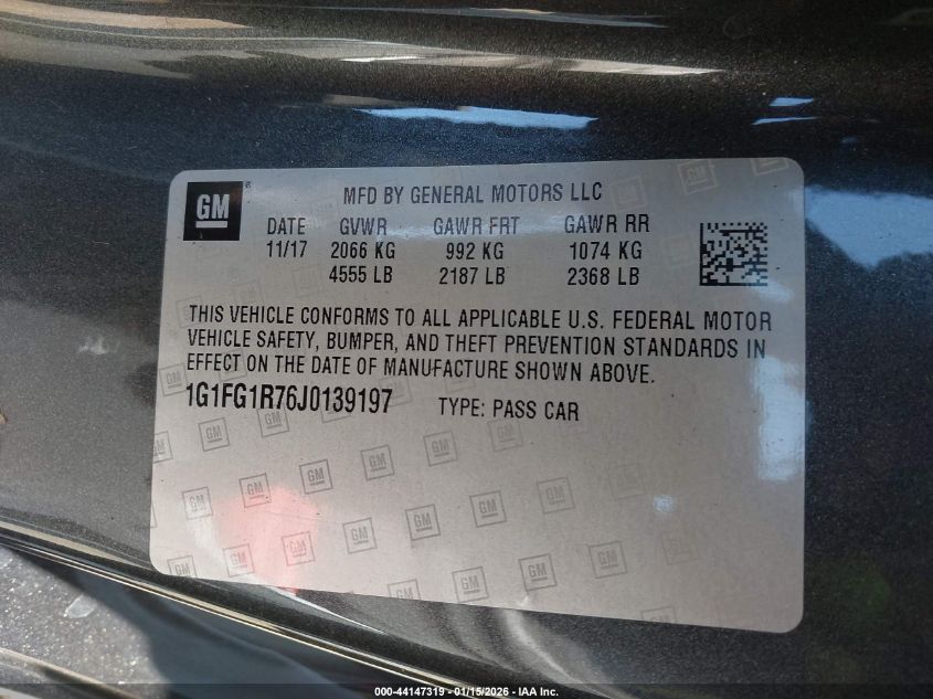 2018 Chevrolet Camaro 2Ss VIN: 1G1FG1R76J0139197 Lot: 44147319