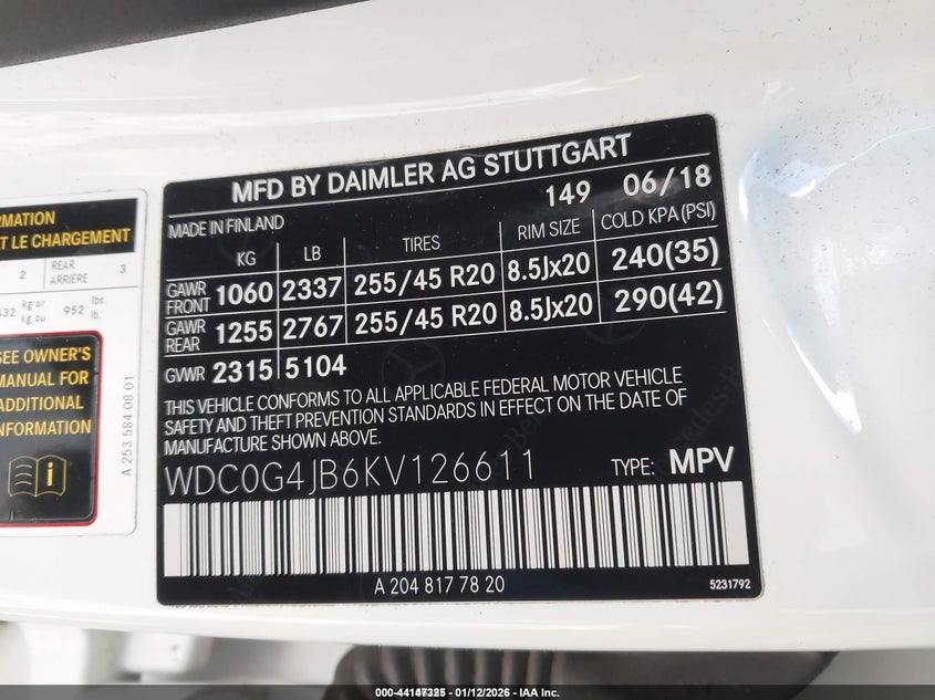 VIN WDC0G4JB6KV126611 2019 MERCEDES-BENZ GLC 300