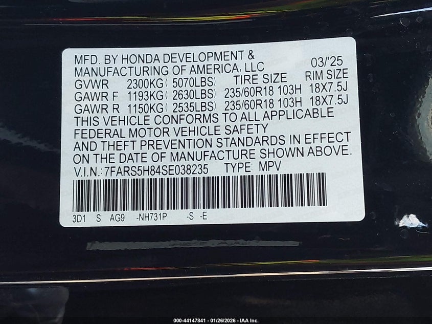 VIN 7FARS5H84SE038235 2025 HONDA CR-V HYBRID SPORT-L