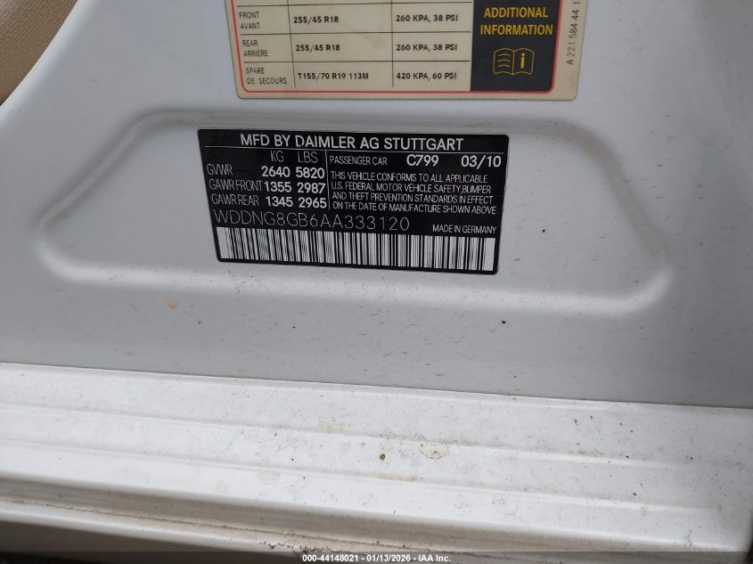 2010 Mercedes-Benz S 550 4Matic VIN: WDDNG8GB6AA333120 Lot: 44148021