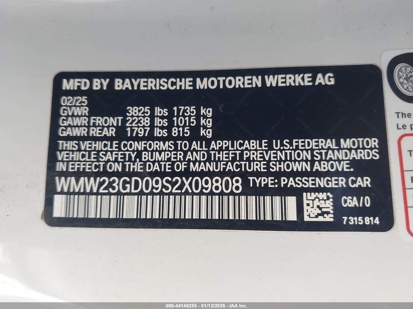 2025 Mini Hardtop Cooper S VIN: WMW23GD09S2X09808 Lot: 44148255