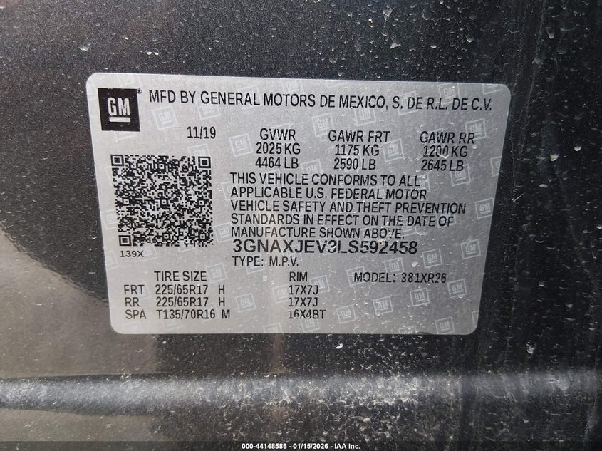 CHEVROLET EQUINOX 2020 VIN 3GNAXJEV3LS592458