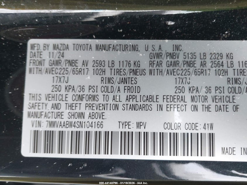 VIN 7MMVAABW4SN104166 2025 MAZDA CX-50 HYBRID PREFERRED PACKAGE