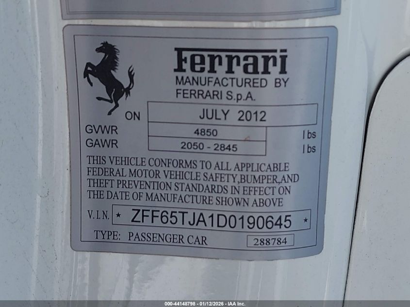 2013 Ferrari California - ZFF65TJA1D0190645