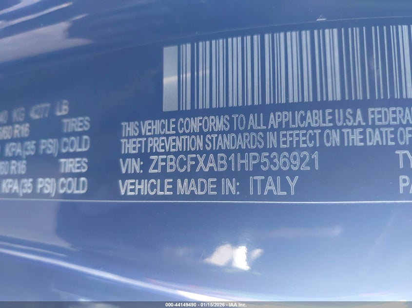 VIN ZFBCFXAB1HP536921 2017 FIAT 500X POP FWD
