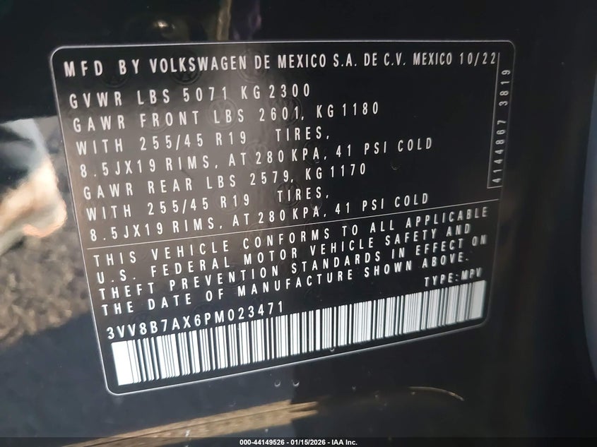 2023 Volkswagen Tiguan 2.0T Se R-Line Black VIN: 3VV8B7AX6PM023471 Lot: 44149526