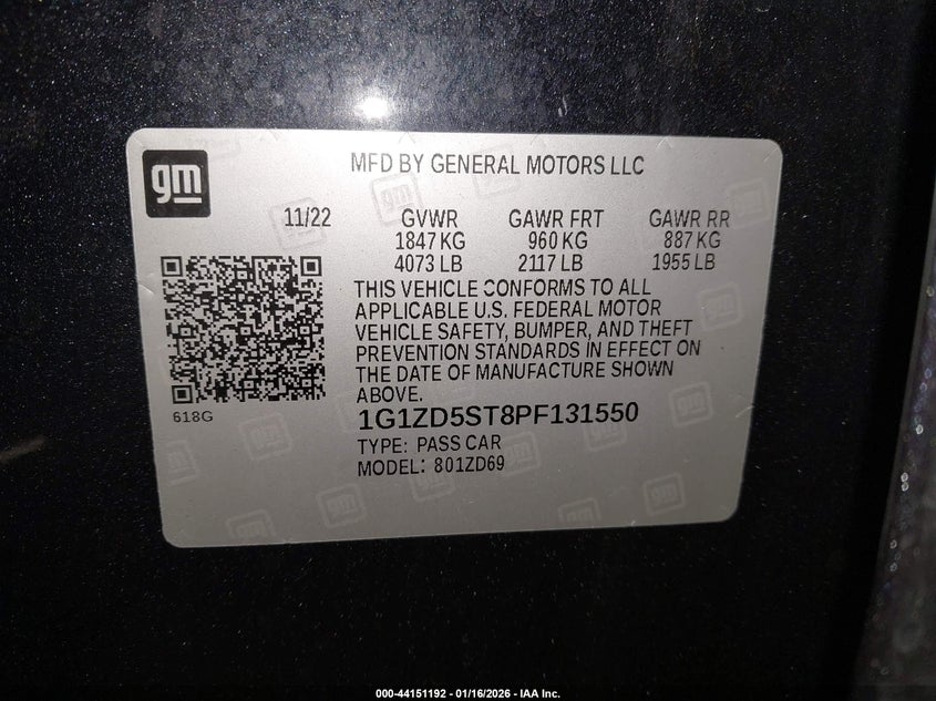 CHEVROLET MALIBU 2023 VIN 1G1ZD5ST8PF131550