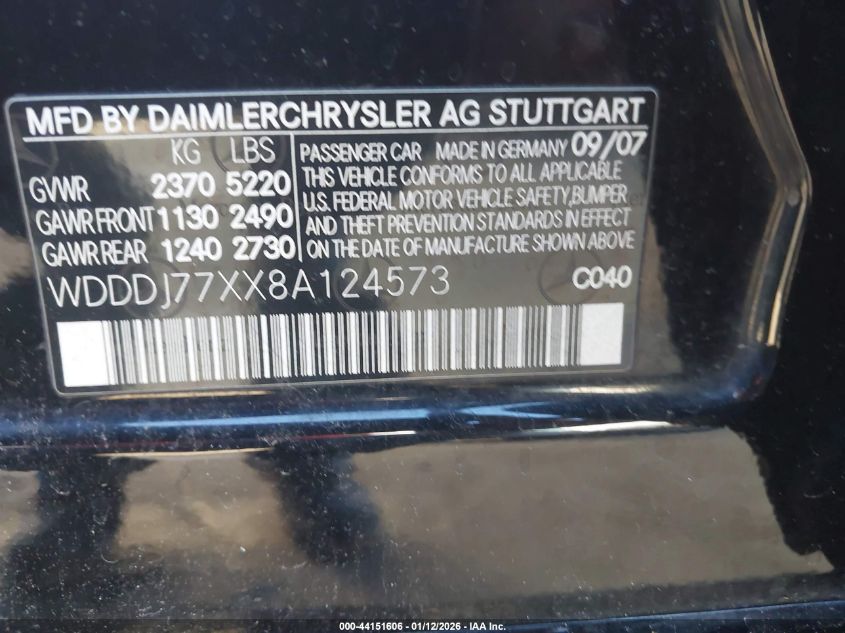 2008 Mercedes-Benz Cls 63 Amg VIN: WDDDJ77XX8A124573 Lot: 44151606